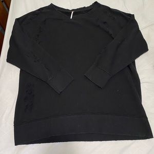 free people crewneck black distressed medium large sweater hoodie spring